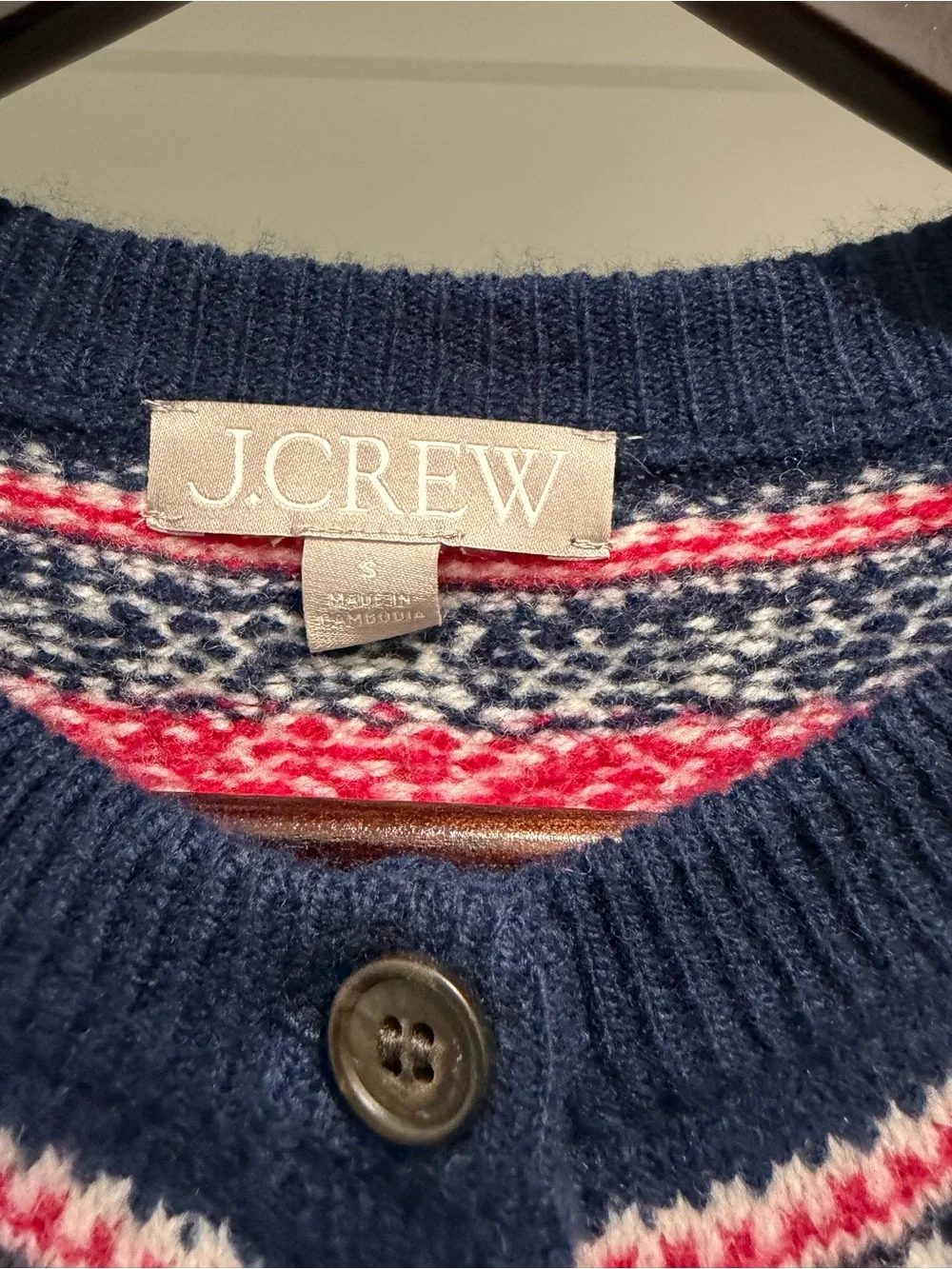 NEW J. Crew Classic Fair Isle cardigan in vintage wool Navy NWOT Small CP416